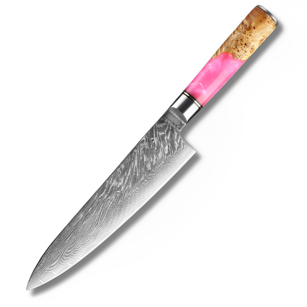 Knife Damascus 8Inch Pink Resin